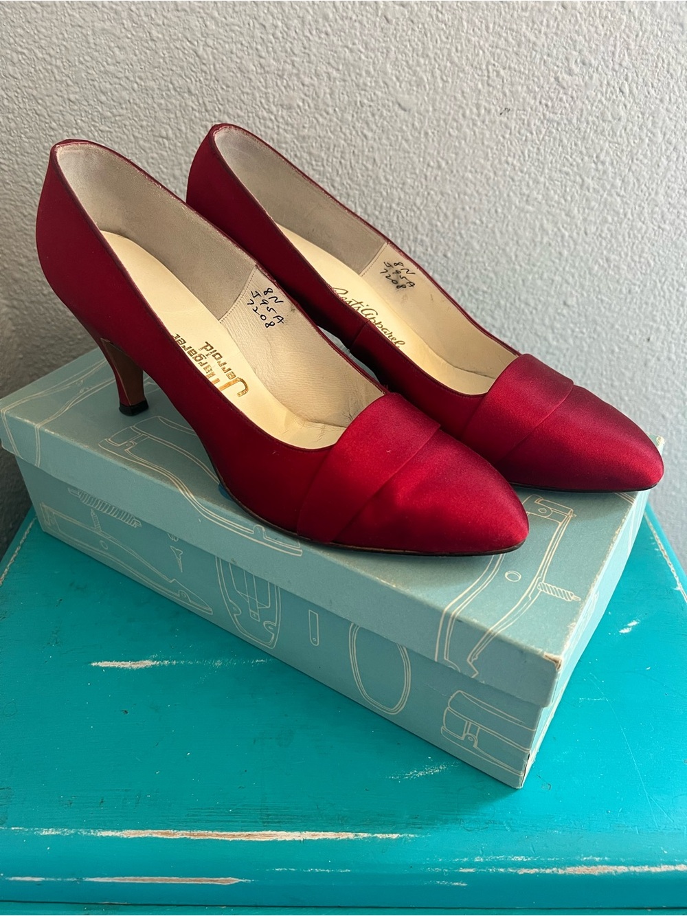 Margaret Jerrold Vintage Red Satin Heels Size 8N